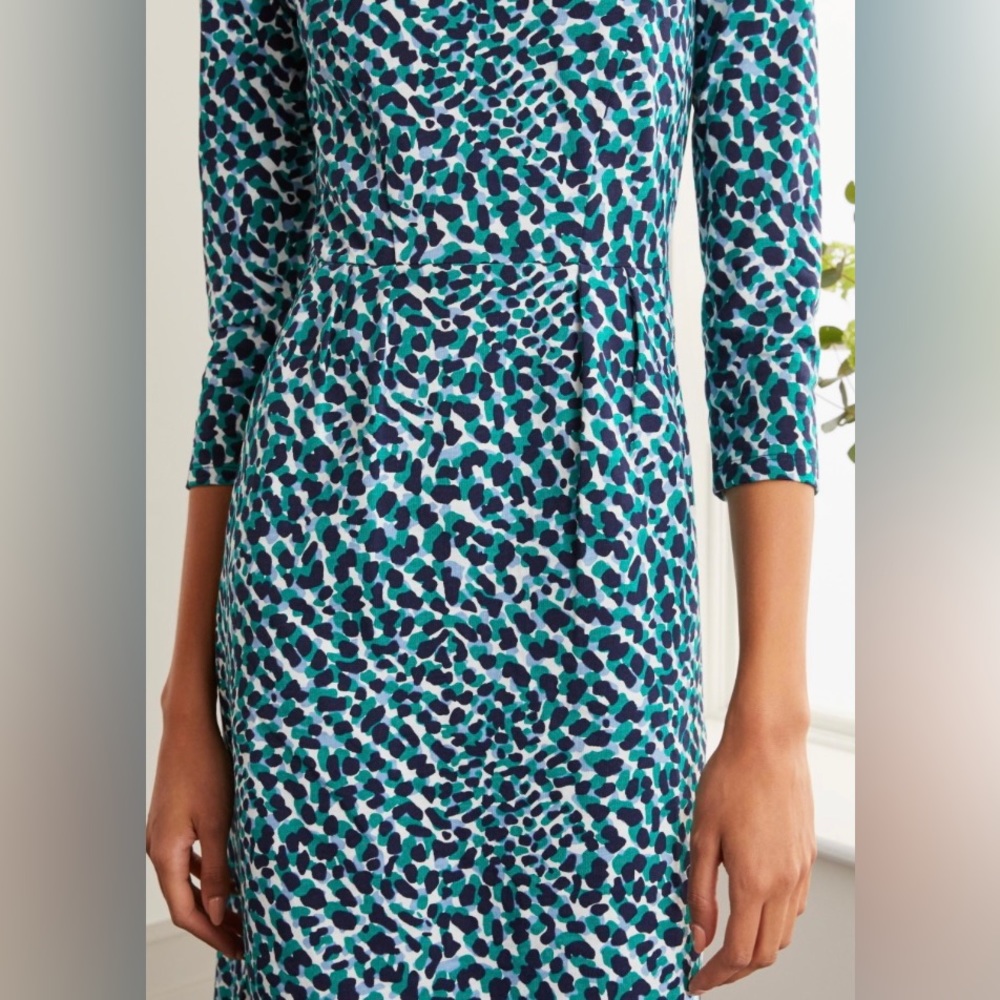 Boden Penny Jersey Dress, size 14L, color: Ivory & Abstract Animal
